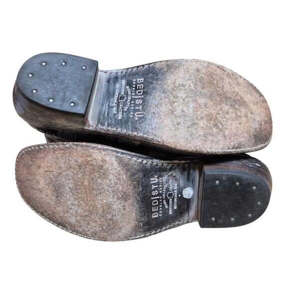 Bed Stu Black Binary Rear Zip Bench Made Distressed Leather Ankle Boots Size 9 - Picture 5 of 6